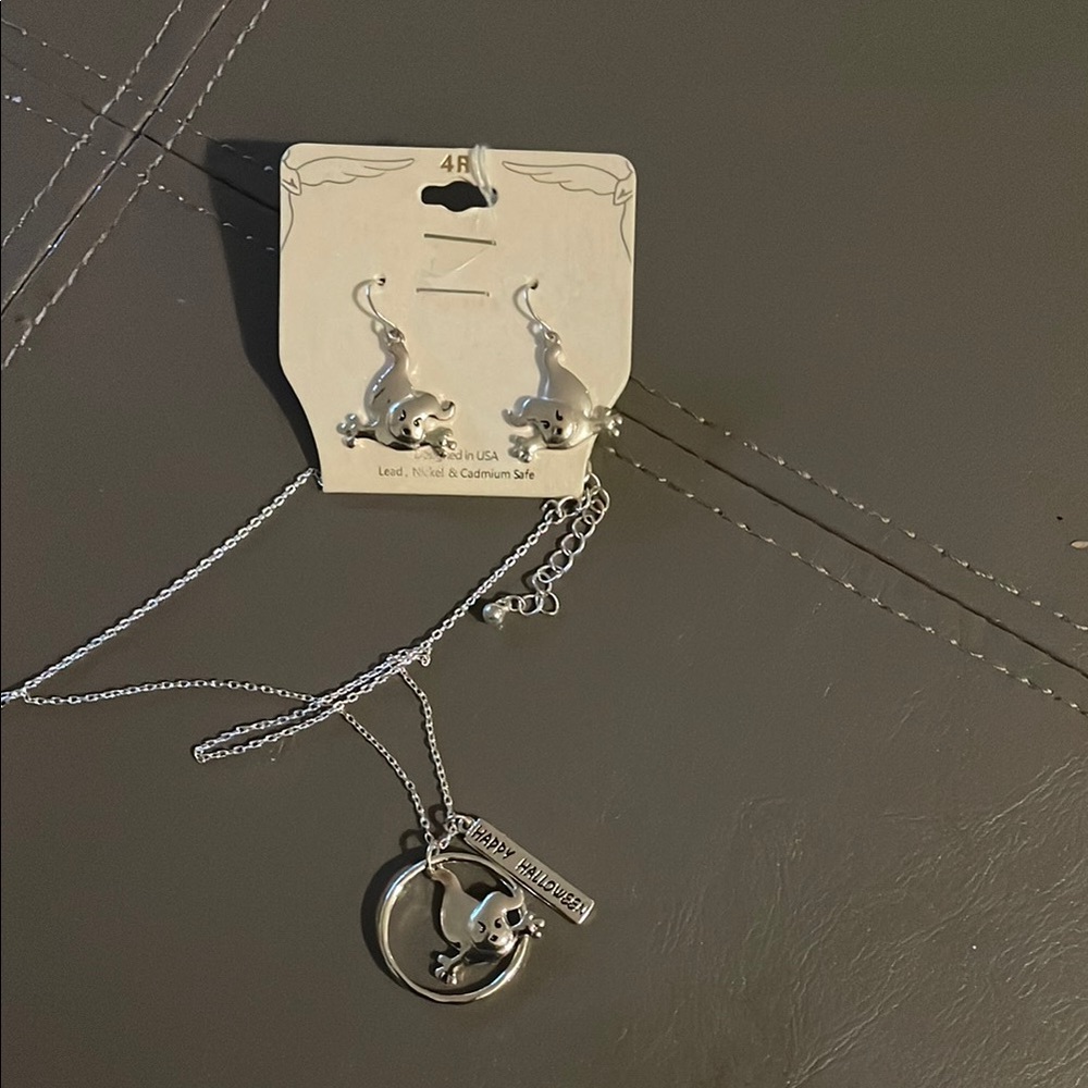 Silver ghost Earrings and necklace set